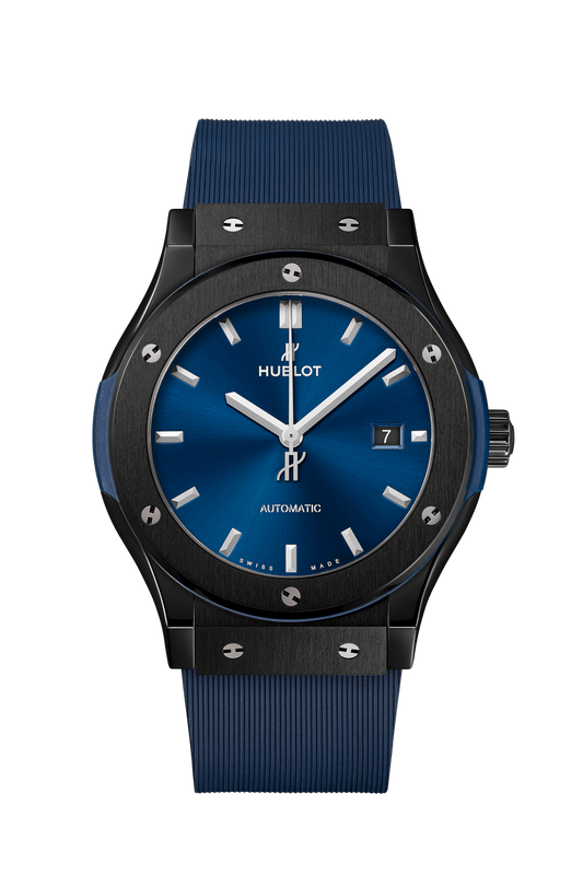 Hublot Classic Fusion Ceramic Blue 42 MM - Blue Rubber Strap - Satin Blue Sunburst Dial - 542.CM.7170.RX