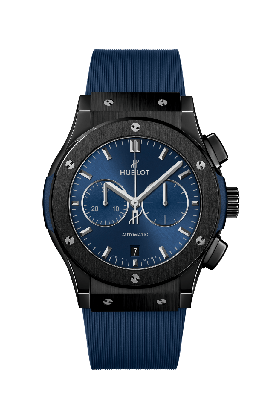 Hublot Classic Fusion Ceramic Blue Chronograph 42 MM - Blue Rubber Strap - Satin Blue Sunburst Dial - 541.CM.7170.RX