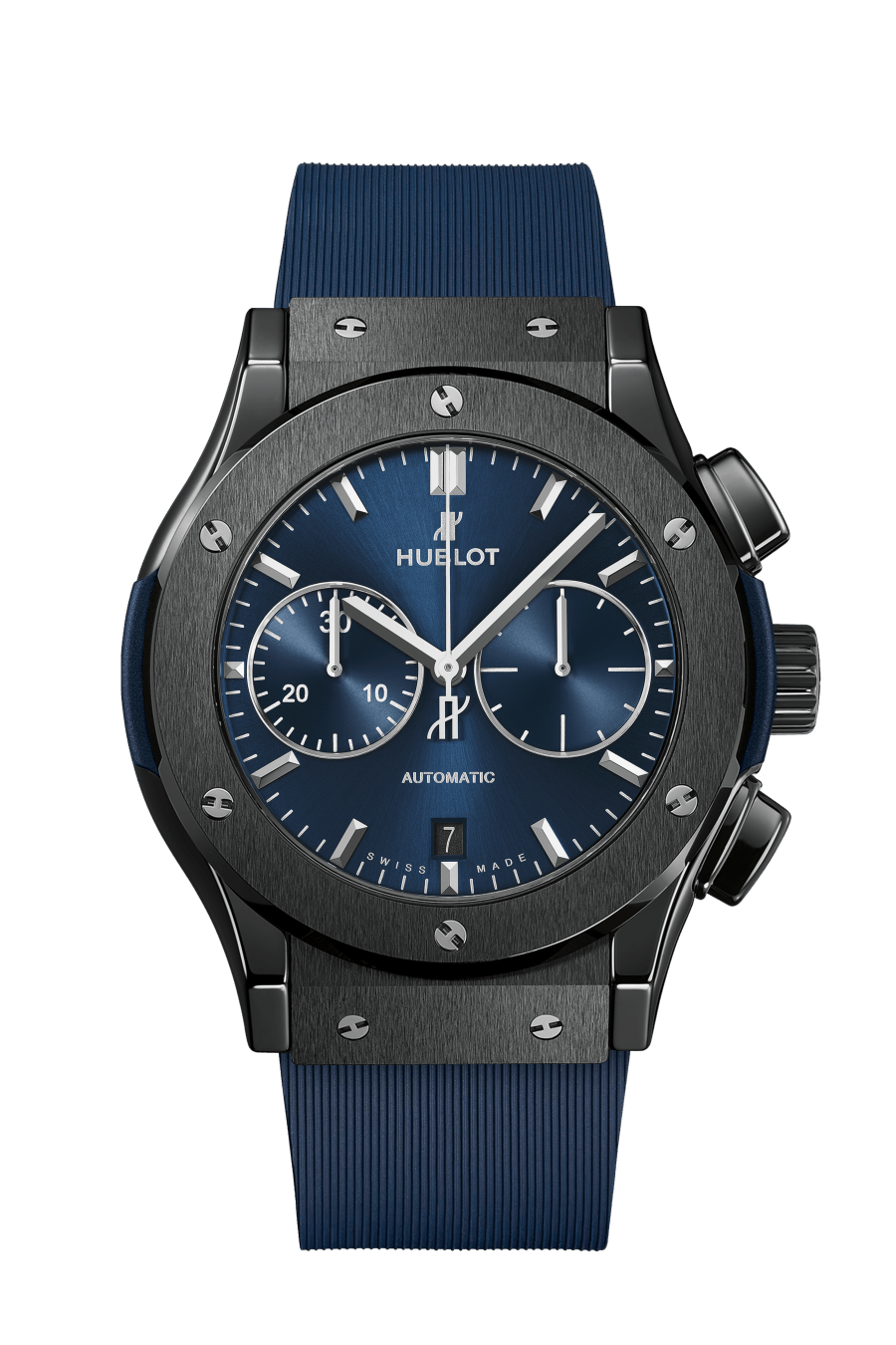 Hublot Classic Fusion Ceramic Blue Chronograph 45 MM - Blue Rubber Strap - Satin Blue Sunburst Dial - 521.CM.7170.RX