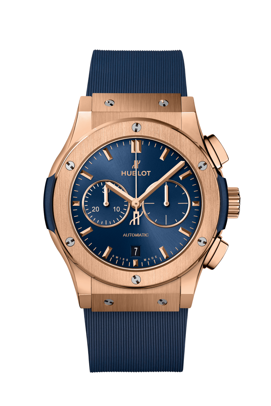 Hublot Classic Fusion Chronograph King Gold Blue 42 MM - Blue Rubber Strap - Satin Blue Sunburst Dial - 541.OX.7180.RX