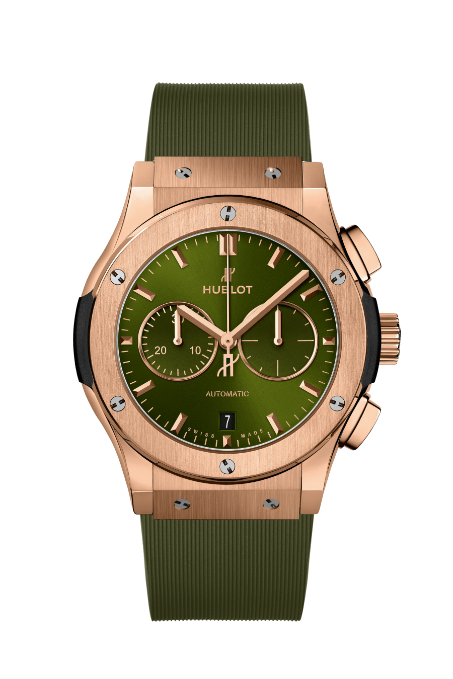 Hublot Classic Fusion Chronograph King Gold Green 42 MM - Green Rubber Strap - Satin Sunburst Green Dial - 541.OX.8980.RX