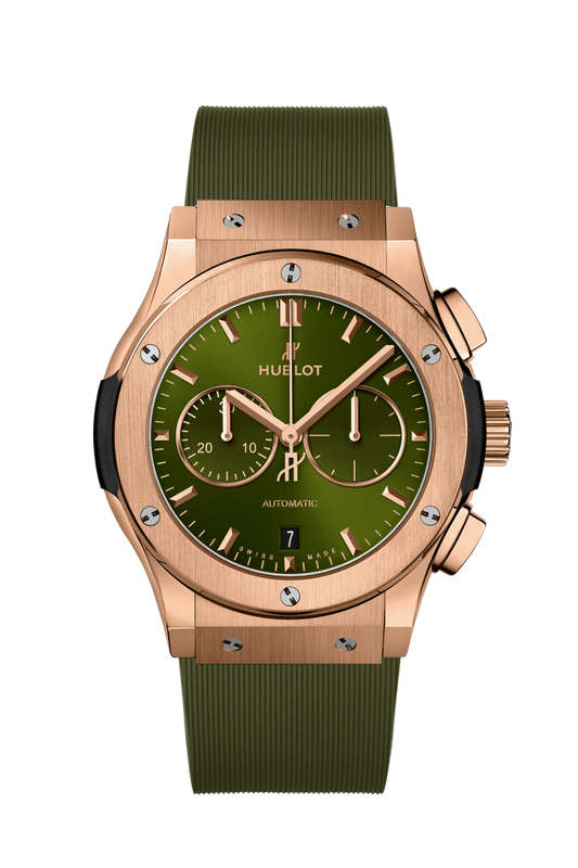 Hublot Classic Fusion Chronograph King Gold Green 42 MM - Green Rubber Strap - Satin Sunburst Green Dial - 541.OX.8980.RX