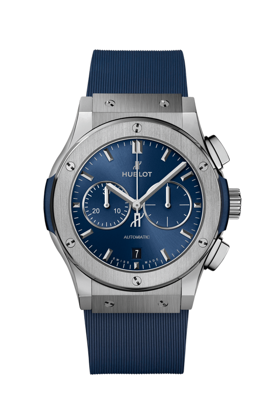 Hublot Classic Fusion Chronograph Titanium Blue 42 MM - Blue Rubber Strap - Satin Blue Sunburst Dial - 541.NX.7170.RX