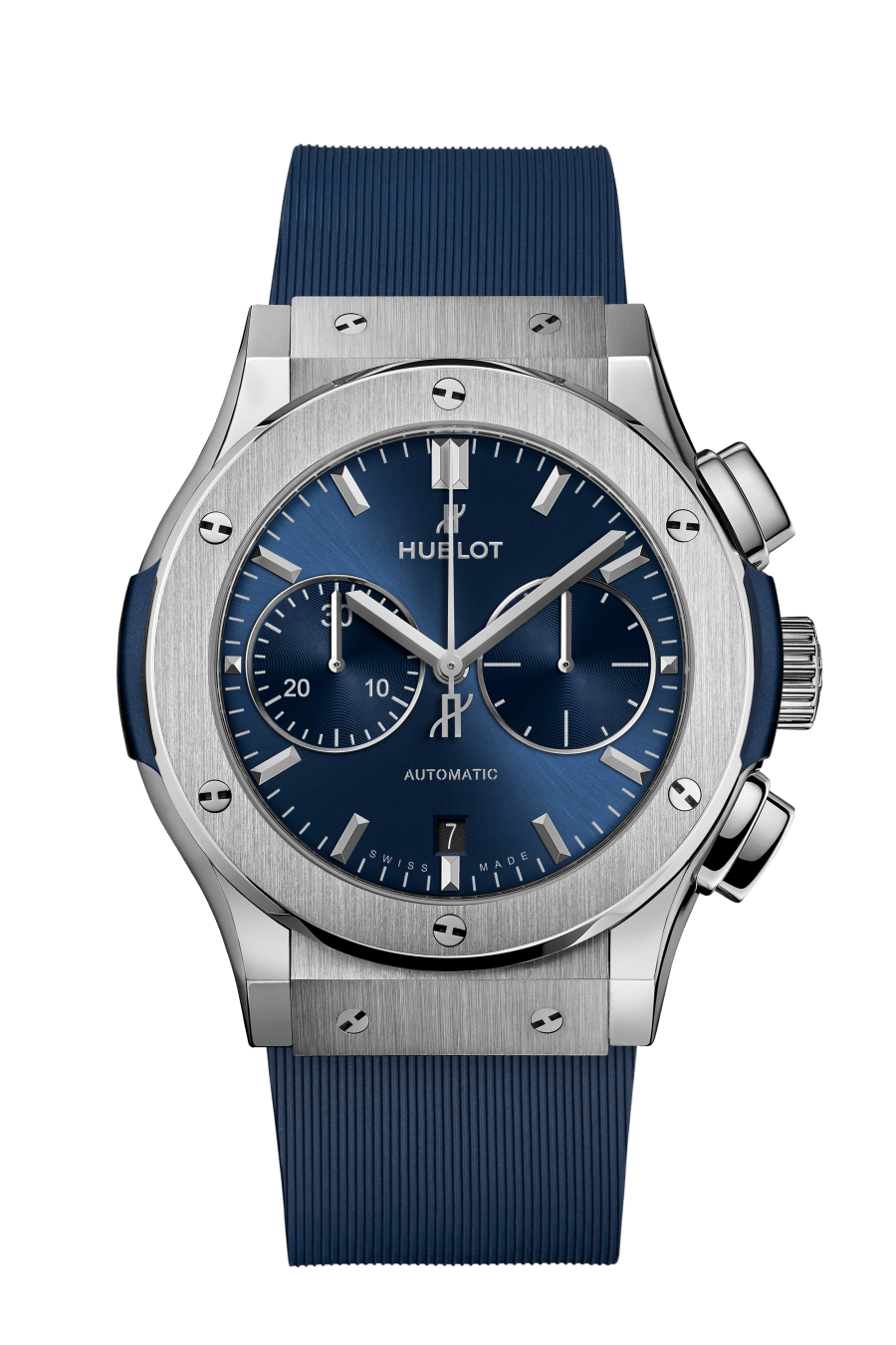 Hublot Classic Fusion Chronograph Titanium Blue 45 MM - Blue Rubber Strap - Satin Blue Sunburst Dial - 521.NX.7170.RX