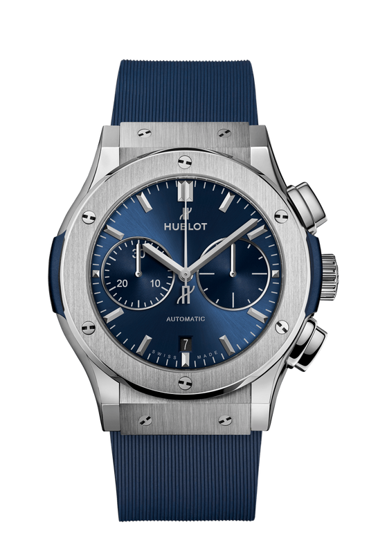 Hublot Classic Fusion Chronograph Titanium Blue 45 MM - Blue Rubber Strap - Satin Blue Sunburst Dial - 521.NX.7170.RX