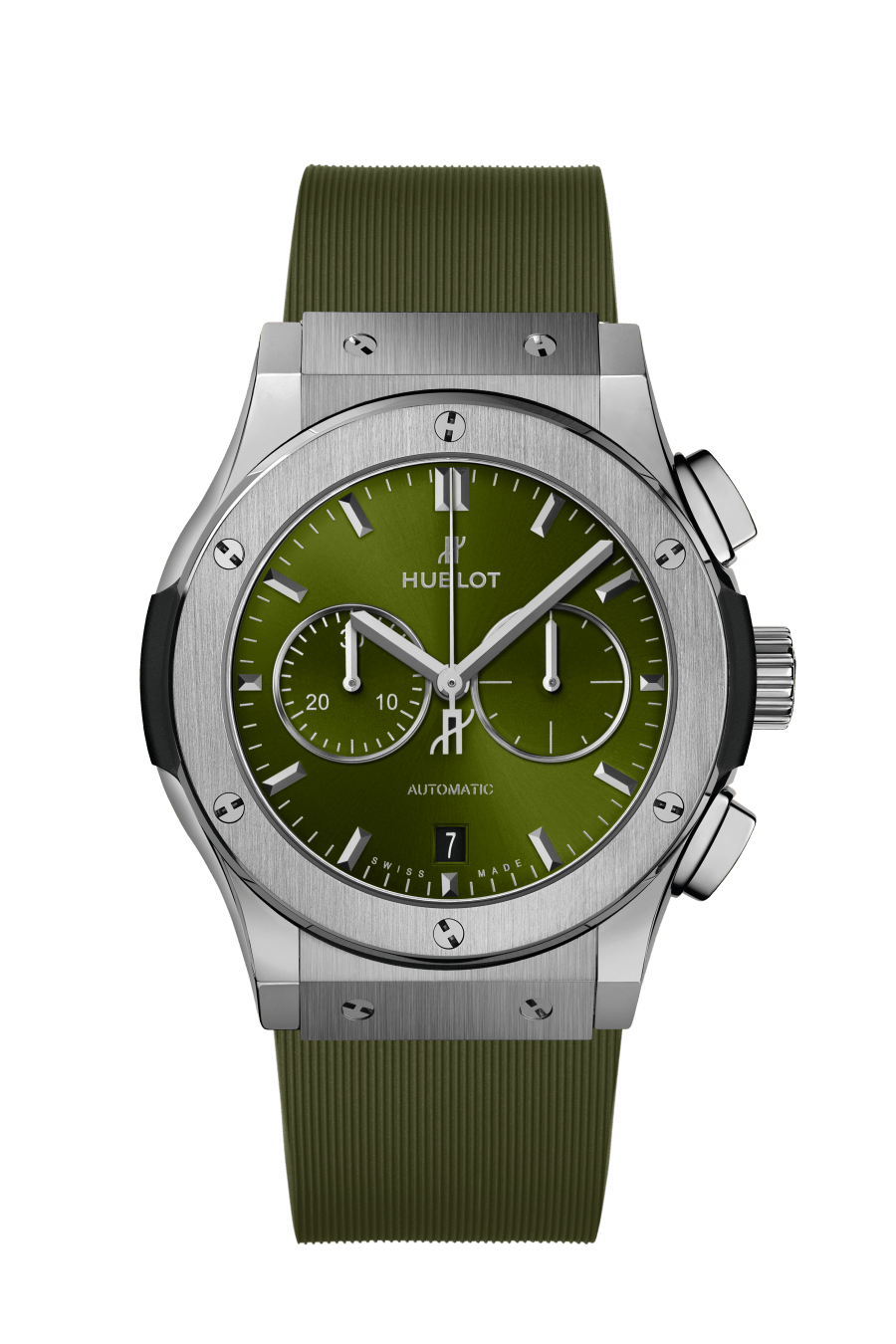 Hublot Classic Fusion Chronograph Titanium Green 42 MM - Green Rubber Strap - Satin Sunburst Green Dial - 541.NX.8970.RX