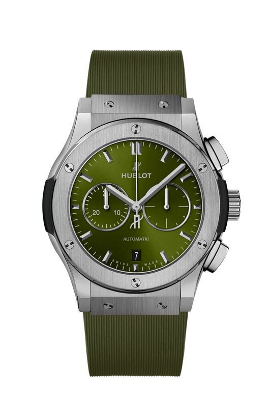 Hublot Classic Fusion Chronograph Titanium Green 42 MM - Green Rubber Strap - Satin Sunburst Green Dial - 541.NX.8970.RX