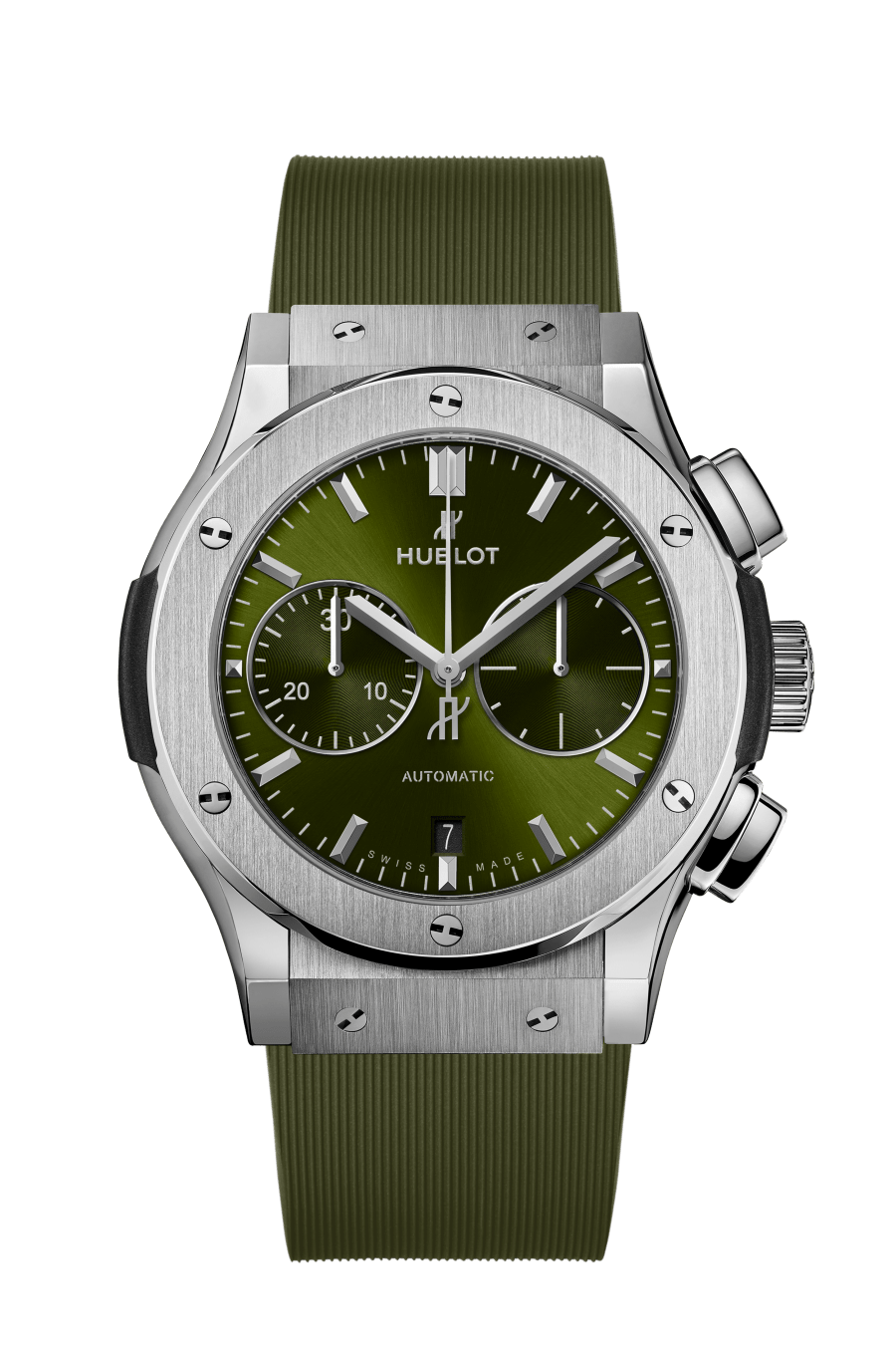 Hublot Classic Fusion Chronograph Titanium Green 45 MM - Green Rubber Strap - Satin Sunburst Green Dial - 521.NX.8970.RX