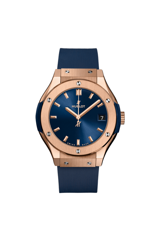 Hublot Classic Fusion King Gold blue 33 MM - Blue Rubber Strap - Blue Dial - 581.OX.7180.RX