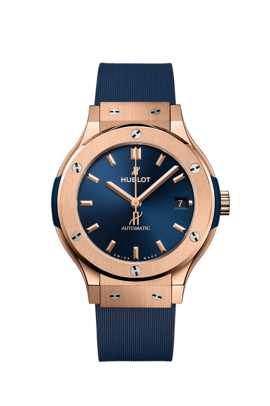 Hublot Classic Fusion King Gold blue 38 MM - Blue Rubber Strap - Blue Dial - 565.OX.7180.RX