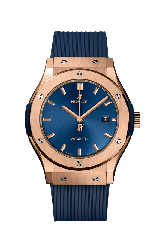 Hublot Classic Fusion King Gold blue 42 MM - Blue Rubber Strap - Blue Dial - 542.OX.7180.RX