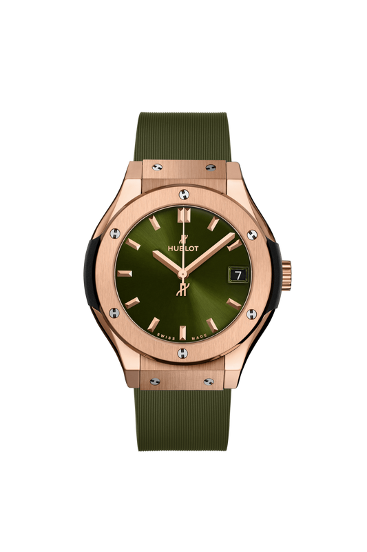 Hublot Classic Fusion King Gold Green 33 MM - Green Rubber Strap - Green Dial - 581.OX.8980.RX