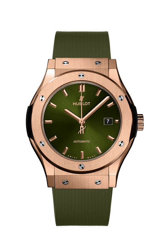 Hublot Classic Fusion King Gold Green 42 MM - Green Rubber Strap - Green Dial - 542.OX.8980.RX