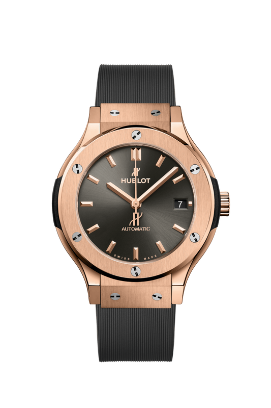 Hublot Classic Fusion Racing Grey King Gold 38 MM - Grey Rubber Strap - Satin Sunrays Gray Dial -  565.OX.7081.RX