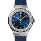 Hublot Classic Fusion Titanium Blue Diamonds 38 MM - Blue Rubber Strap - Diamond Bezel - Satin Blue Sunburst Dial - 565.NX.7170.RX.1204