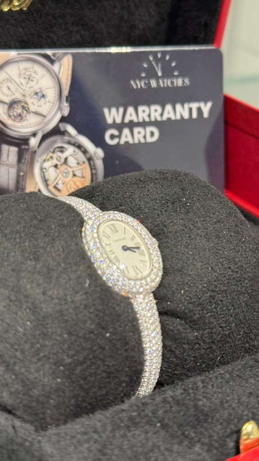 Cartier - Baignoire (Mini model) Size 15 - 18.7 x 24.6 MM - White Gold and Diamond Bracelet and Bezel - Silvered Dial - CRHPI01822