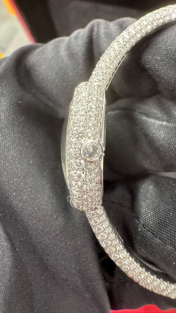 Cartier - Baignoire (Mini model) Size 15 - 18.7 x 24.6 MM - White Gold and Diamond Bracelet and Bezel - Silvered Dial - CRHPI01822