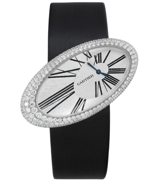 Cartier Baignoire Hypnose de Cartier White Gold 23 x 44 mm - Black Alligator Leather Bracelet - Silvered Dial - Diamond Bezel - WJ301949