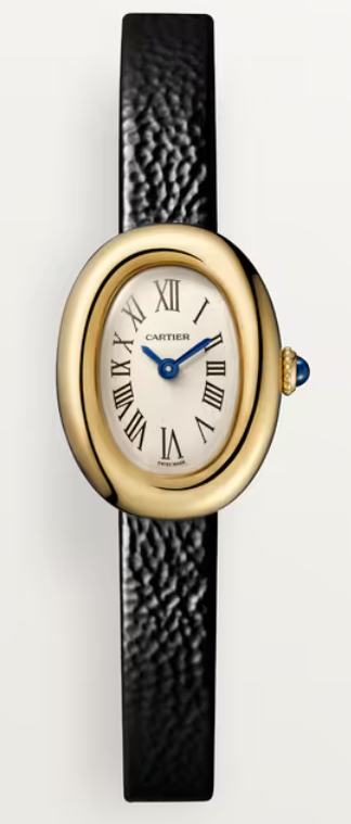 Cartier Baignoire Yellow Gold 24.6 MM (Mini model) - Black Patent Leather Strap - Silvered Dial - WGBA0075