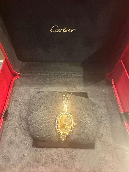 Cartier - Baignoire Polka Dot Mini Model Size 15 - 24.6 MM x 18.7 MM - Yellow Gold - Golden Dial - WJBA0063