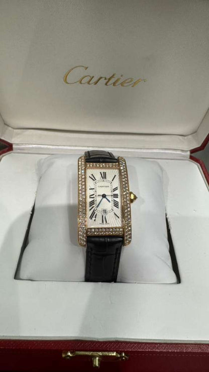 Cartier - Tank Americaine - Ladies Watch - 23.0 x 42.0 MM - Rose Gold - Silvered Dial - Diamond Bezel - WB704751