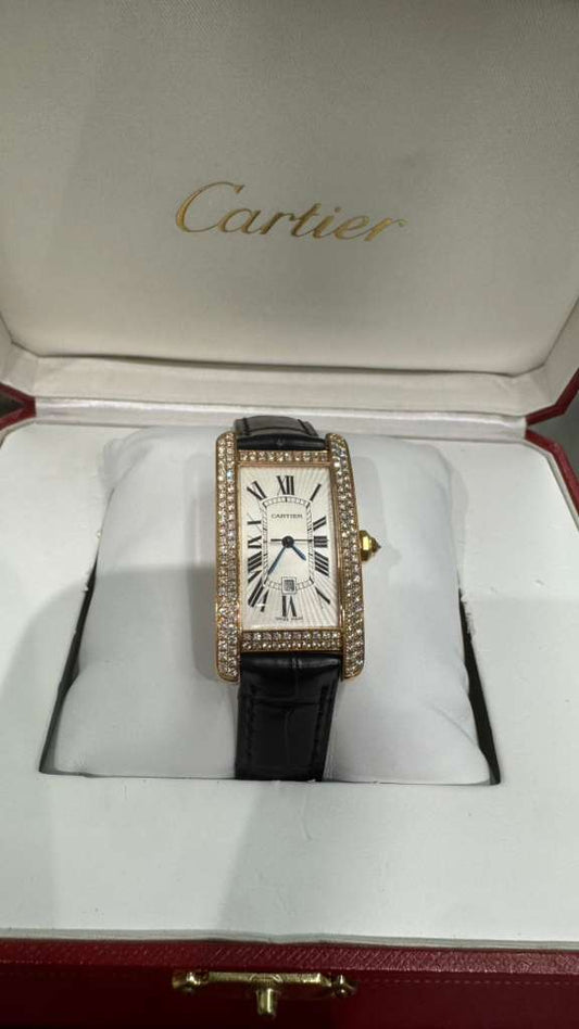 Cartier - Tank Americaine - Ladies Watch - 23.0 x 42.0 MM - Rose Gold - Silvered Dial - Diamond Bezel - WB704751