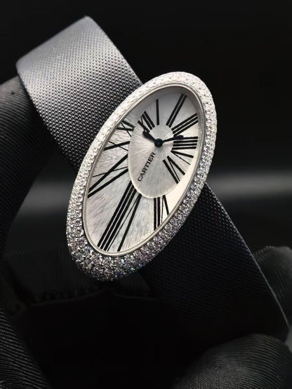 Cartier Baignoire Hypnose de Cartier White Gold 23 x 44 mm - Black Alligator Leather Bracelet - Silvered Dial - Diamond Bezel - WJ301949