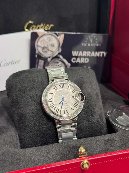 Cartier Ballon Bleu Stainless Steel Diamond 33 MM - Stainless Steel Bracelet - White Dial - W4BB0023