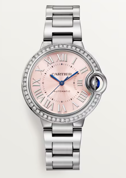 Cartier Ballon Bleu Stainless Steel Diamond 33 MM (Small Model) - Stainless Steel Bracelet - Pink Dial - W4BB0037