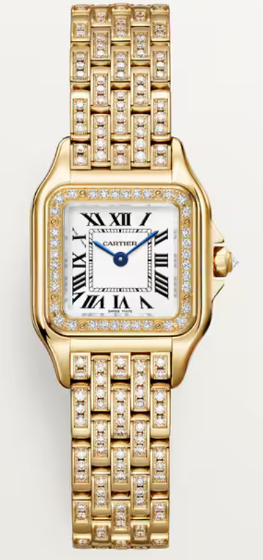 Cartier Panthére De Cartier Yellow Gold and Diamonds (Small Model) - 30.3 MM x 22 MM - Yellow Gold Diamond Bracelet - Yellow Gold Diamond Bezel - Silver Dial - WJPN0059