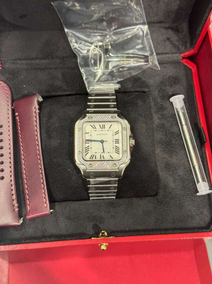 Cartier Santos de Cartier Stainless Steel 35.1 MM (Medium Model) - Stainless Steel Bracelet - White Dial - W4SA0005