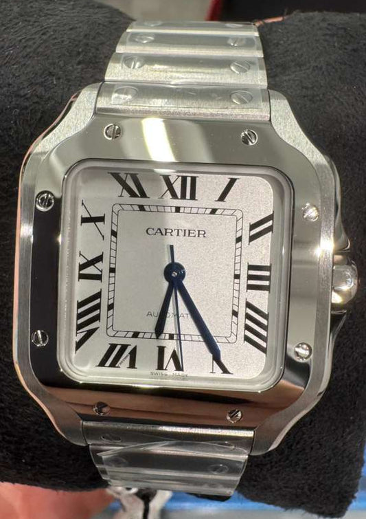 Cartier Santos de Cartier Stainless Steel 35 MM (Medium Model) - Stainless Steel Bracelet - White Dial - WSSA0029
