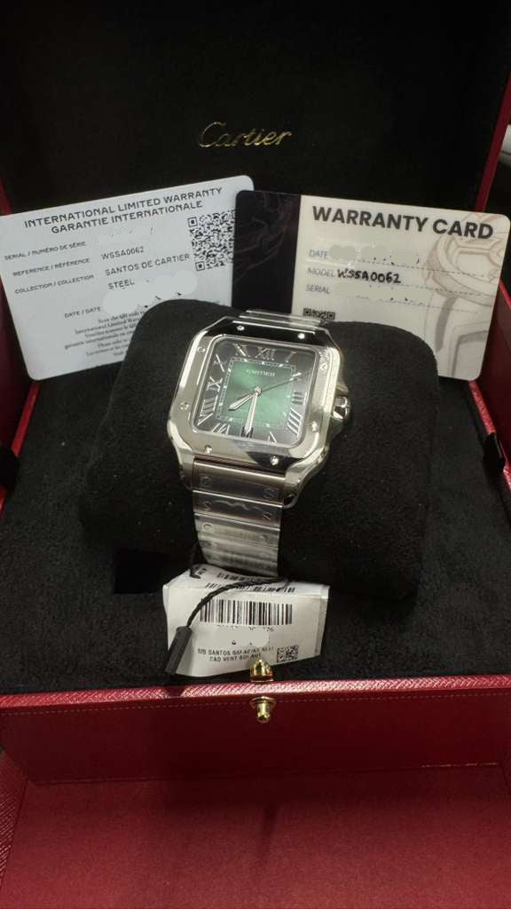 Cartier Santos de Cartier Stainless Steel 39.8 MM (Large Model) - Stainless Steel Bracelet - Green Dial - WSSA0062