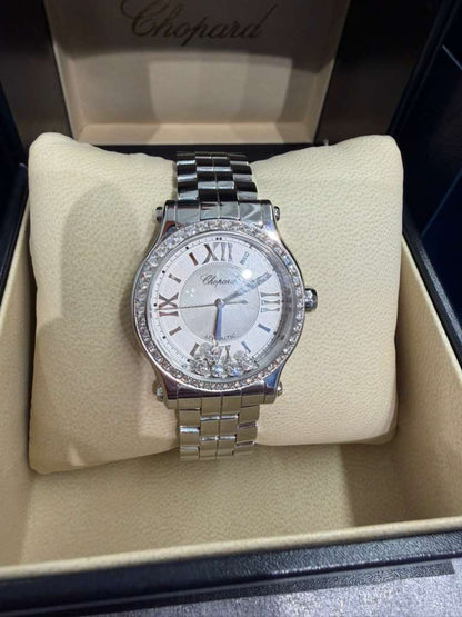 Chopard Happy Sport Stainless Steel 33 MM - Stainless Steel Bracelet - Diamomnd Bezel - White Diamond Dial - 278608-3004