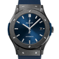 Hublot Classic Fusion Ceramic Blue 45 MM - Blue Rubber Strap - Satin Blue Sunburst Dial - 511.CM.7170.RX