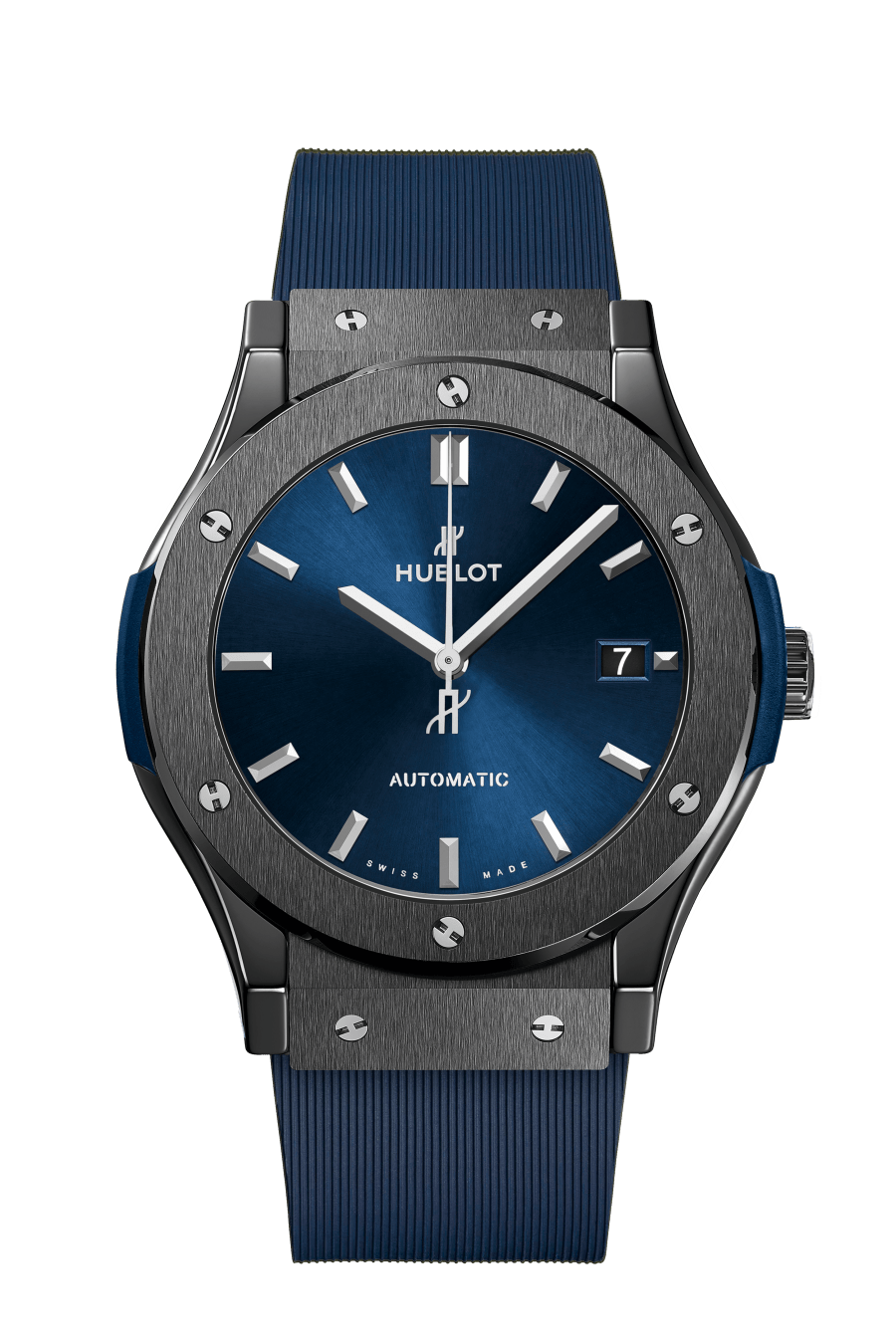 Hublot Classic Fusion Ceramic Blue 45 MM - Blue Rubber Strap - Satin Blue Sunburst Dial - 511.CM.7170.RX