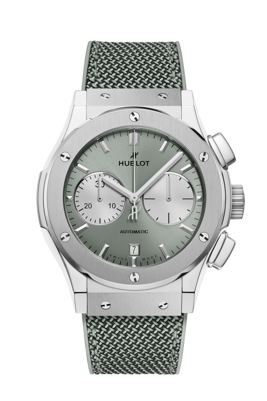 Hublot Classic Fusion Chronograph Sage Green - Titanium - 45 MM - Sage Green Rubber/Fabric Strap - Satin Sage Green Sunray Dial - 521.NX.891G.NR