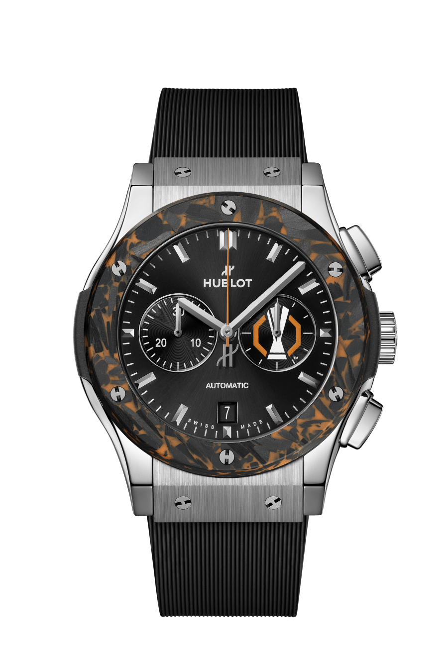 Hublot Classic Fusion Chronograph Uefa Europa League - Limited Edition - Titanium & Carbon - 42 MM -  Black Lined Rubber Strap - Satin Black Sunray UEFA Europa League™ Dial - 541.NQ.1470.RX.UEL26