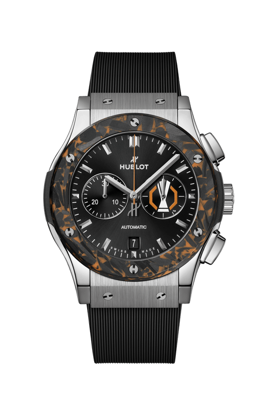 Hublot Classic Fusion Chronograph Uefa Europa League - Limited Edition - Titanium & Carbon - 42 MM -  Black Lined Rubber Strap - Satin Black Sunray UEFA Europa League™ Dial - 541.NQ.1470.RX.UEL26