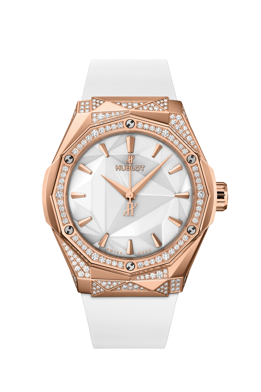 Hublot Classic Fusion Orlinski King Gold White Alternative Pave 40 MM - White Rubber Strap - Diamond Bezel - Polished White Dial - 550.OS.2200.RW.1804.ORL20