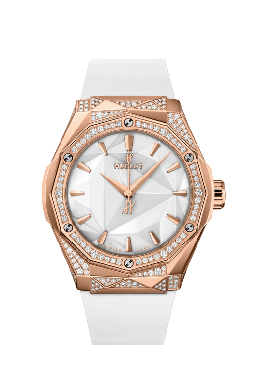 Hublot Classic Fusion Orlinski King Gold White Alternative Pave 40 MM - White Rubber Strap - Diamond Bezel - Polished White Dial - 550.OS.2200.RW.1804.ORL20