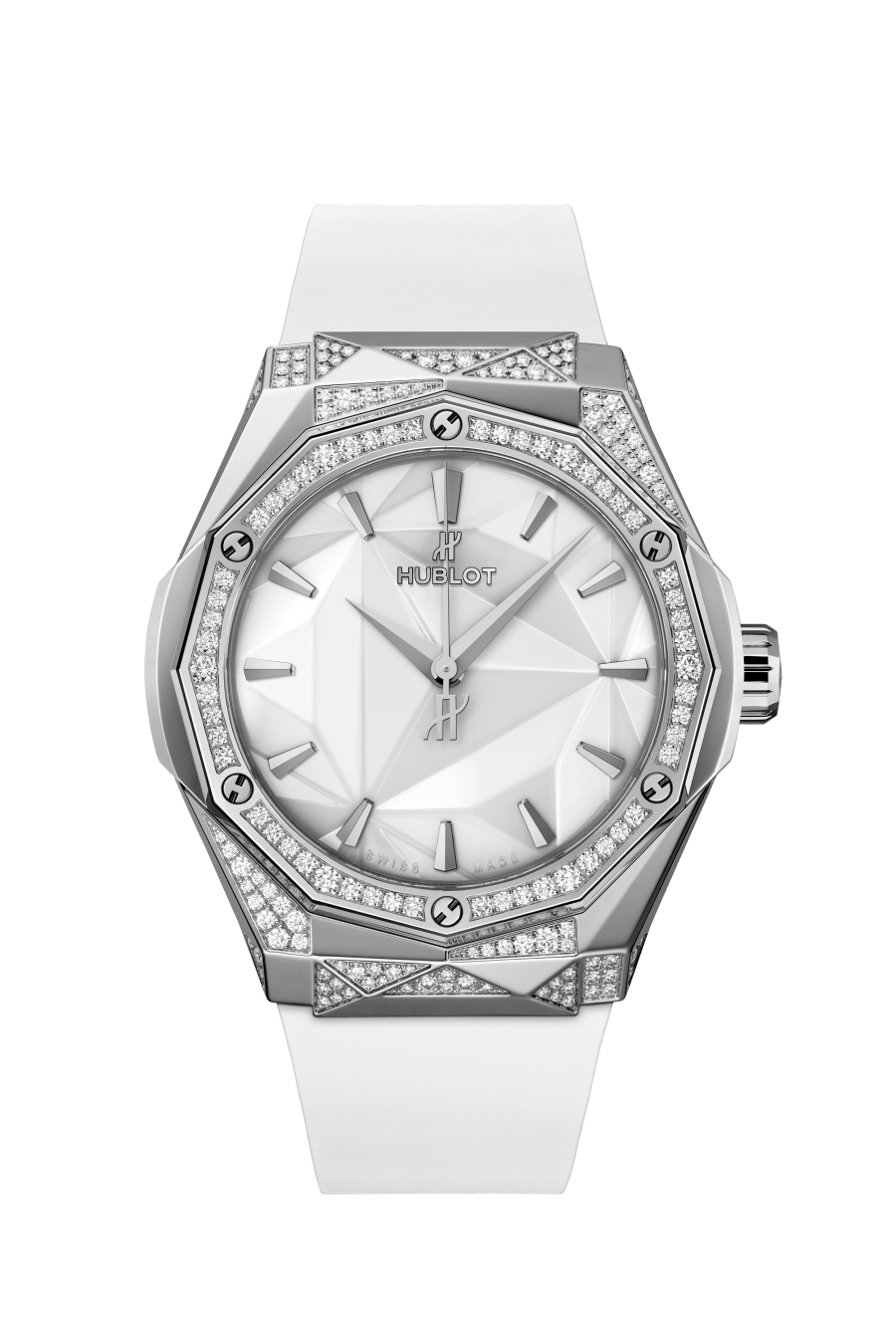 Hublot Classic Fusion Orlinski Titanium White Alternative Pave 40 MM - White Rubber Strap - Diamond Bezel - Polished White Dial - 550.NS.2200.RW.1804.ORL20