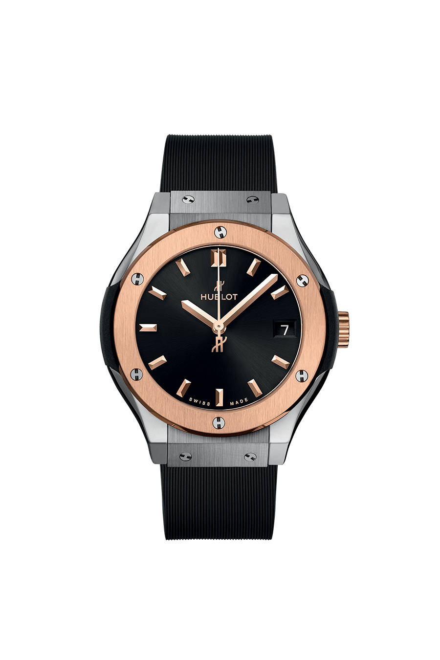 Hublot Classic Fusion Titanium King Gold 33 MM - Black Rubber Strap - Rose Gold Bezel - Black Dial - 581.NO.1480.RX