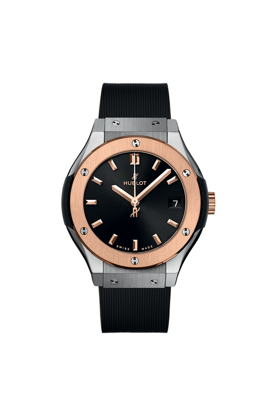 Hublot Classic Fusion Titanium King Gold 33 MM - Black Rubber Strap - Rose Gold Bezel - Black Dial - 581.NO.1480.RX