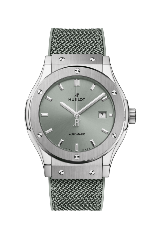 Hublot Classic Fusion Sage Green - Titanium - 42 MM - Sage Green Rubber/Fabric Strap - Satin Sage Green Sunray Dial - 542.NX.891G.NR