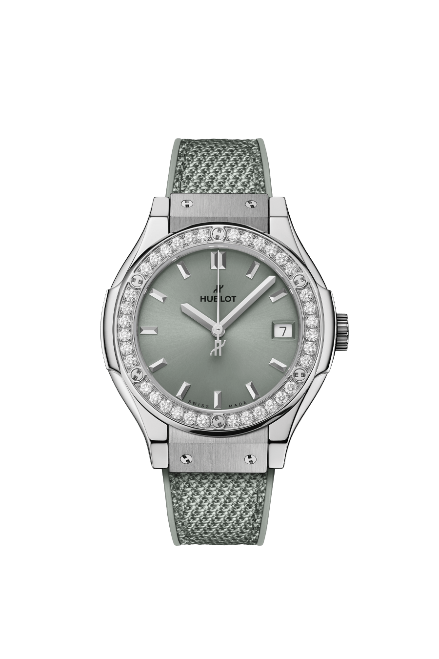 Hublot Classic Fusion Sage Green - Titanium - Diamond Bezel - 33 MM - Sage Green Rubber/Fabric Strap - Satin Sage Green Sunray Dial - 581.NX.891G.NR.1104