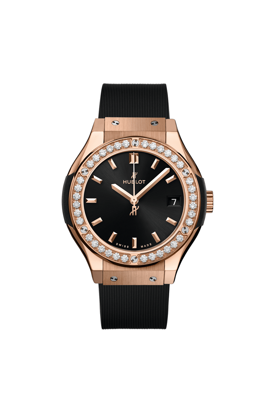 Hublot Classic Fusion Racing King Gold Diamonds 33 MM - Black Rubber Strap - Diamond Bezel - Satin Black Sunrays Dial - 581.OX.1480.RX.1104