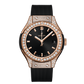 Hublot Classic Fusion Racing King Gold Pave 33 MM - Black Rubber and Alligator Strap - Diamond Bezel - Satin Black Sunrays Dial - 581.OX.1480.RX.1704