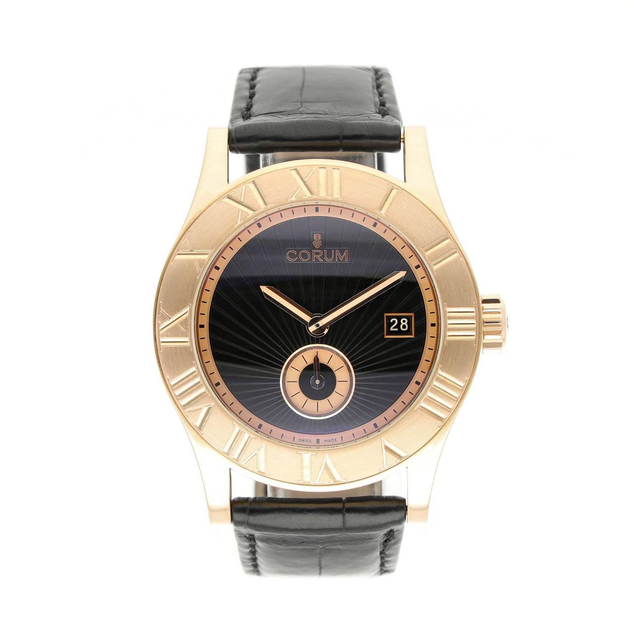 Corum Romvlvs - 41 MM Rose Gold - Black Dial - Black Leather Strap - 02.0002