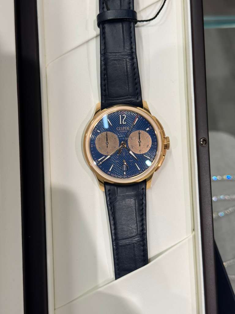 Czapek Faubourg de Cracovie Océan d’Or - Limited Edition - 41.5 MM - Rose Gold - Blue Dial - Blue Leather Bracelet - 1028